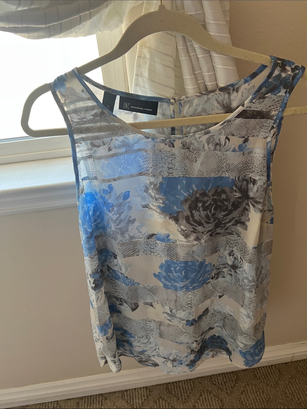 INC International Concepts Blue and Gray Floral Tank Top